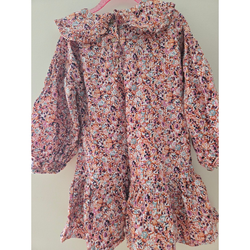 Next Kids Floral Cotton Dress Peter Pan Collar Orange Pink 4-5 Years 800-522-412 - Picture 4 of 6
